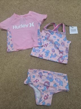 Hurley Pink Mermaid 3-Piece Girls' Swim Set